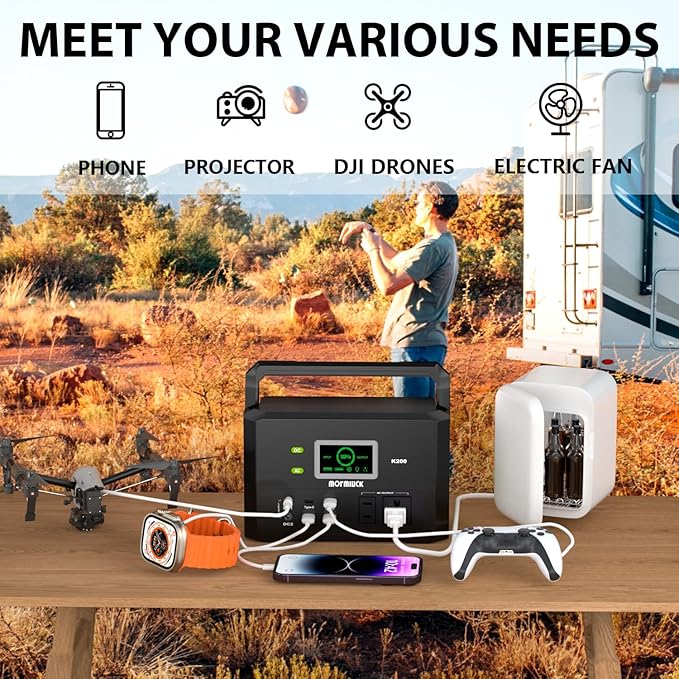 Portable Power Station 200W (400W Peak),118Wh solar power station with 110V/200W AC Outlet,32000mAh