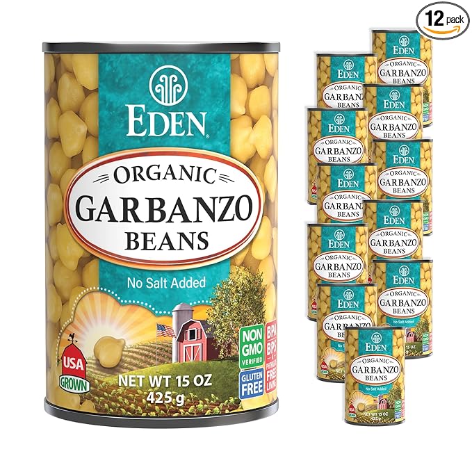 Eden Organic Garbanzo Beans, Chickpeas, 15 oz Can (12-Pack Case), No Salt Added, Non-GMO, Gluten