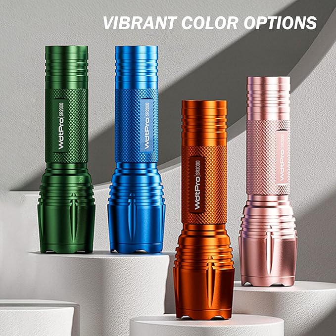 WdtPro LED Flashlight High Lumens SR2000 Pro, 4 Pack Brighter Tactical Flashlights with 5 Modes &