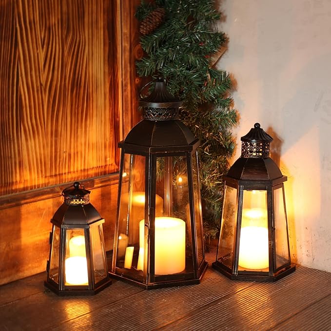 DECORKEY 19’’&16’’&8’’ Lanterns Decorative Outdoor & Indoor, Large Lantern for Front Porch, Metal