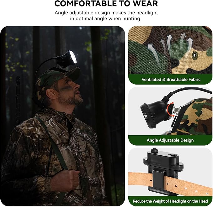 10W LED Coon Hunting Lights for Predator Coyote Hog, 55000 LUX Super Bright Hunting Headlamp
