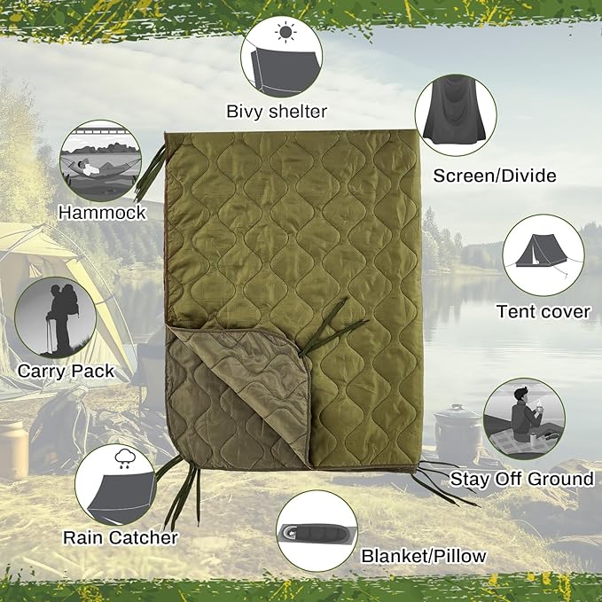 Barydat 80 x 60 Inch Woobie Military Poncho Liner Woobie Blanket Waterproof Thermal Poncho Liner