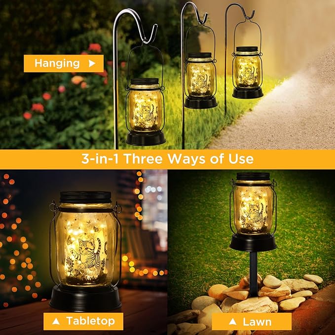 Cat Gifts Cat Solar Lanterns Cat Solar Lights Outdoor Cat Lover Gifts for Women Men Cat Lovers