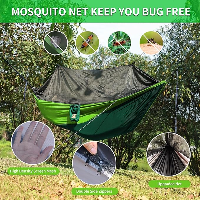 Camping Hammock with Net,Travel Portable Lightweight Hammocks with Tree Straps and Solid D-Shape