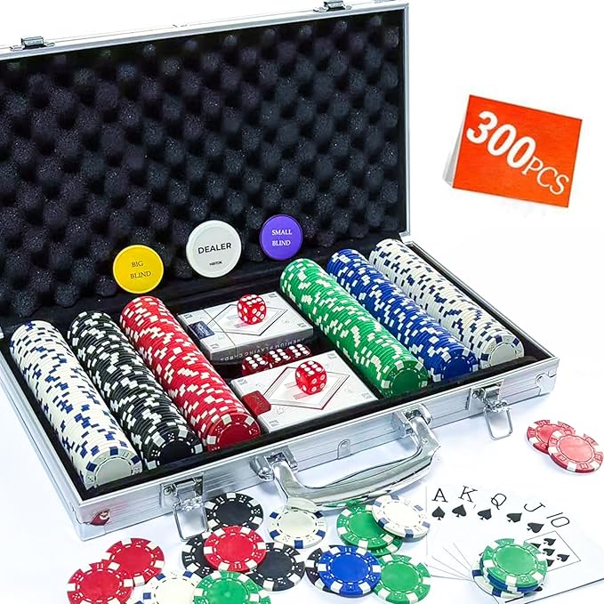 Poker Chip Set - Classic 300PCS Poker Set with Aluminum Case, 11.5 Gram Casino Chips for Texas