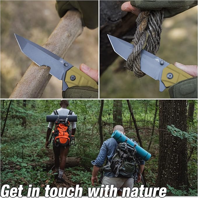 FLISSA Folding Pocket Knife, Tactical Knife with Liner Lock, Tanto Blade, Pocket Clip, Glass