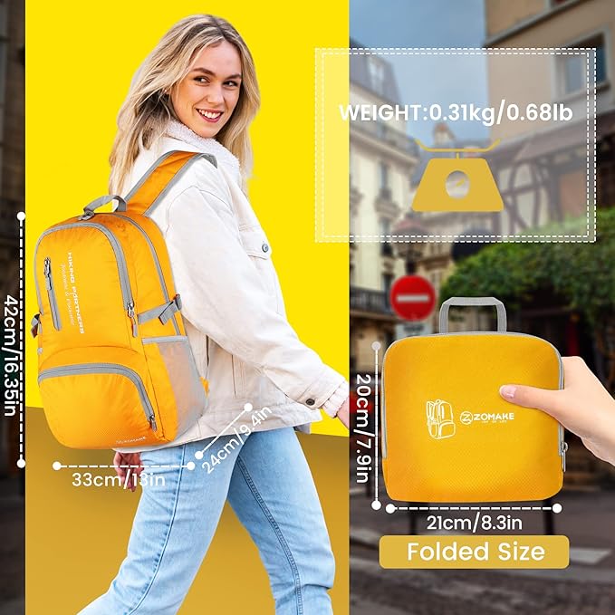 ZOMAKE Lightweight Packable Backpack - 35L Light Foldable Hiking Backpacks Water Resistant