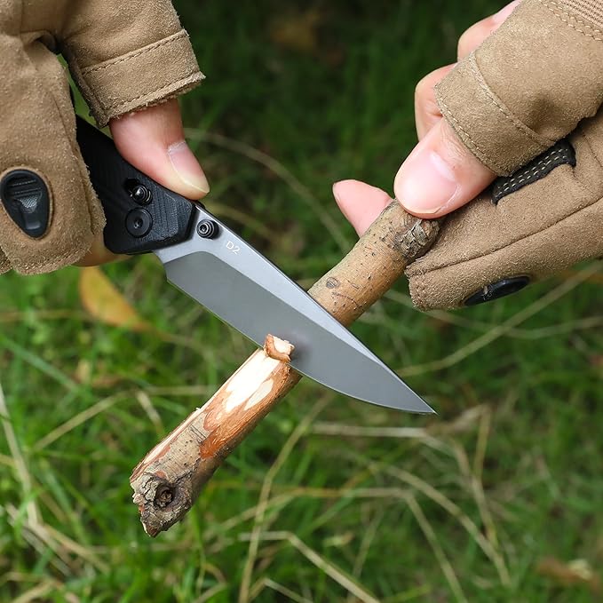 FLISSA Pocket Knife, Folding Knife with D2 Steel Blade, Shaft Lock, G10 Handle, Ball Bearing and
