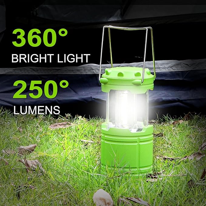 4-Pack LED Green Camping Lanterns, Portable Camping Lights, Outdoor Handled Lamps, Essential