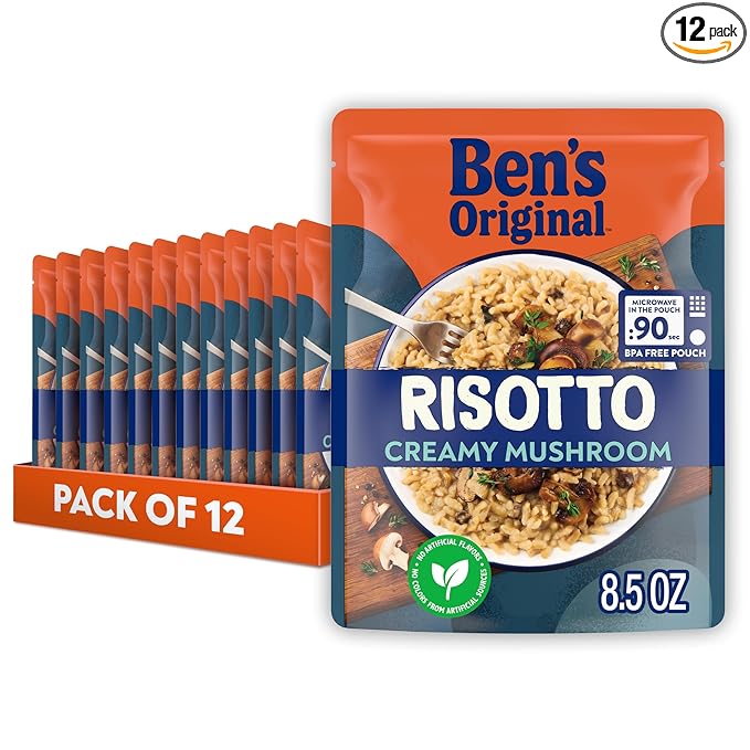 BEN'S ORIGINAL Risotto Creamy Mushroom Flavored Rice, Easy Dinner Side, 8.5 oz Pouch (Pack of 12)