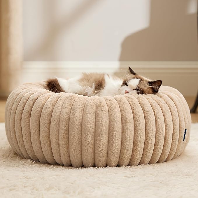 Bedsure Cat beds for Indoor Cats - Donut Dog Beds for Small Dogs with Corduroy Fleece & Anti Slip