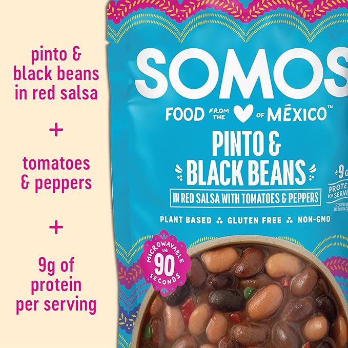 SOMOS Pinto & Black Beans - Gluten Free, Non-GMO, Vegan Ready-to-Eat Microwavable Meals
