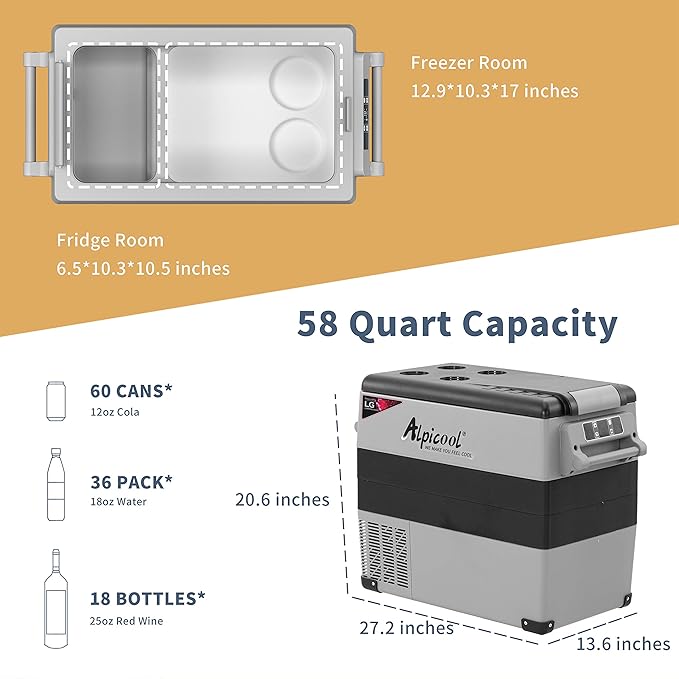 Alpicool LGCF55 Portable Refrigerator 12 Volt Car Freezer 52 Quart Mini Fridge Freezer (-4℉~68℉)