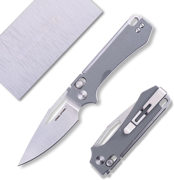 REALSTEEL VIS Pocket Knife, Folding Knife, Crossbar Lock, 2.72" Small 12C27 Steel Satin Plain