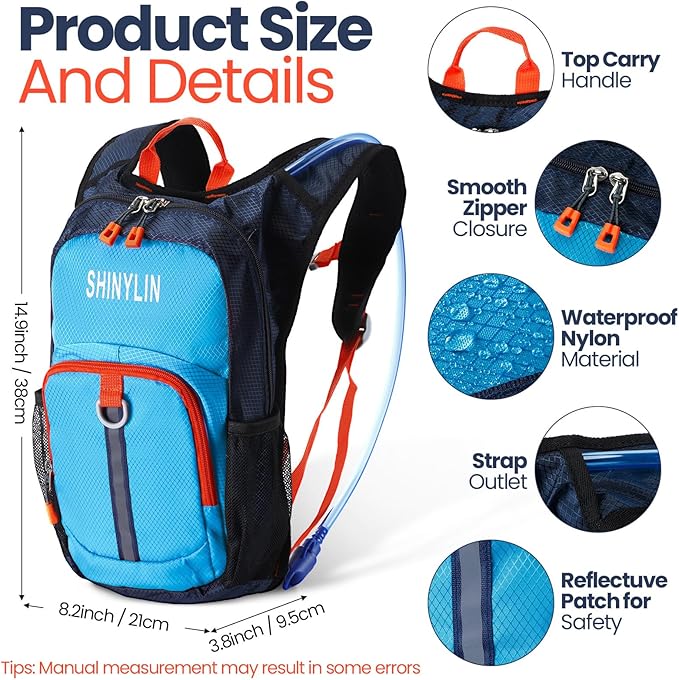 2 Pcs Kids Hydration Backpack with 1.5l Water Bladder Lightweight Kids Hiking Backpack Water