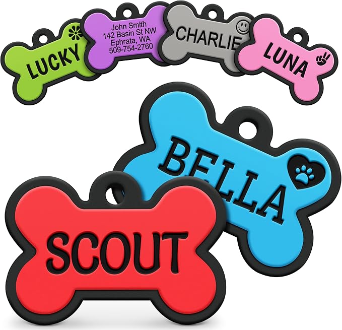 GoTags Silicone Dog Tags, Soundless Pet Tag, Personalized Silent Tag Engraved for Pets with Cute