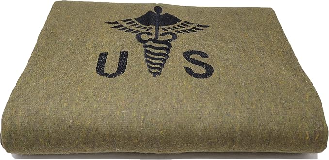 M MCGUIRE GEAR Military Style Wool Camping, Survival, and First Aid Blanket, 64" x 90", Embroidered