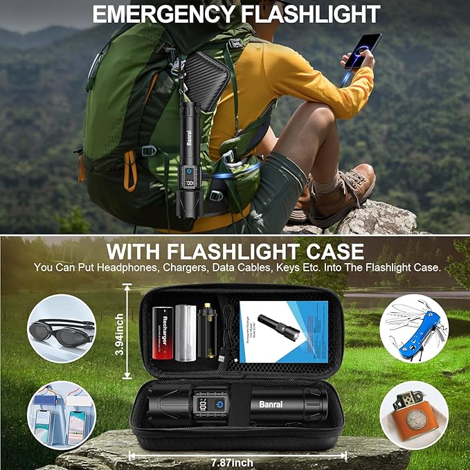 Rechargeable Tactical Flashlights High Lumens - Super Bright LED Powerful Flash Light, Waterproof
