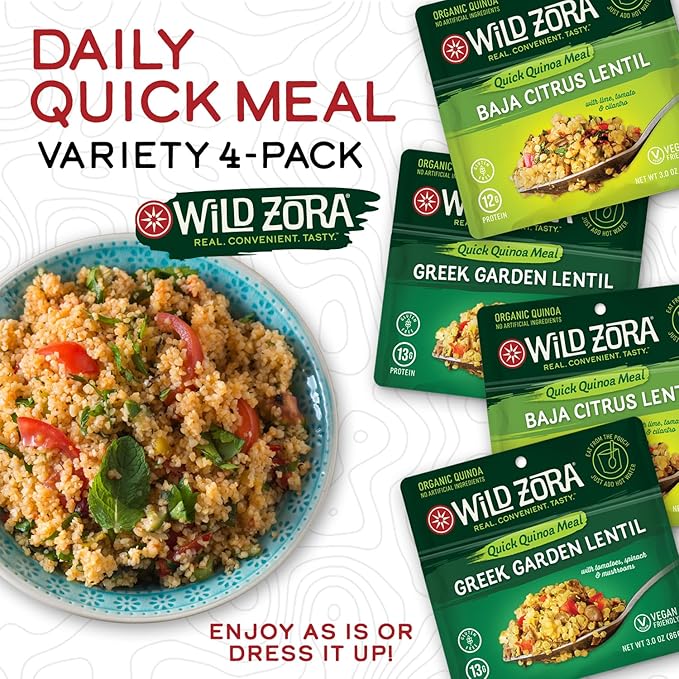 Wild Zora Instant Organic Quinoa Meals - Quick & Tasty Prepared Quinoa Bowls, Pantry Staples