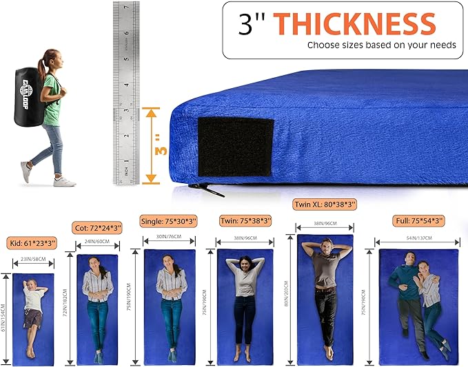 3 Inch GAIALOOP Thick Memory Foam Camping Mattress Sleeping Pad [Car/Tent/Cot] Glamping Portable