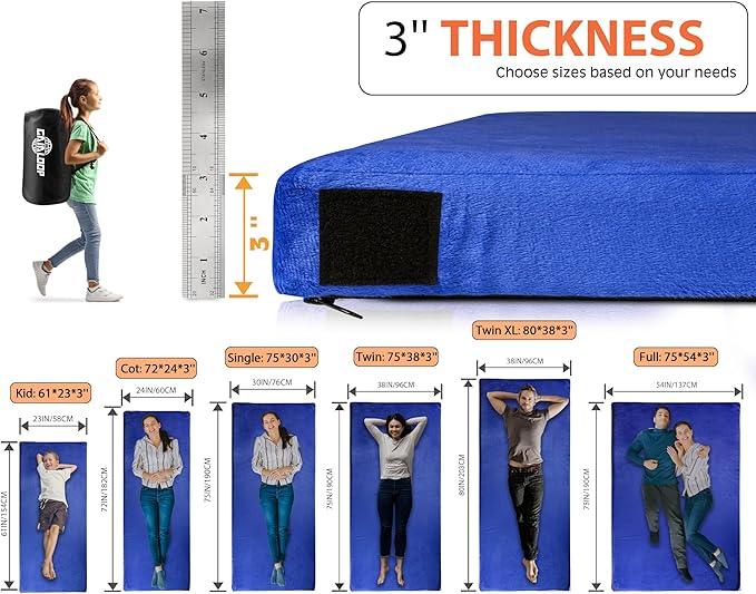 3 Inch GAIALOOP Thick Memory Foam Camping Mattress Sleeping Pad [Car/Tent/Cot] Glamping Portable