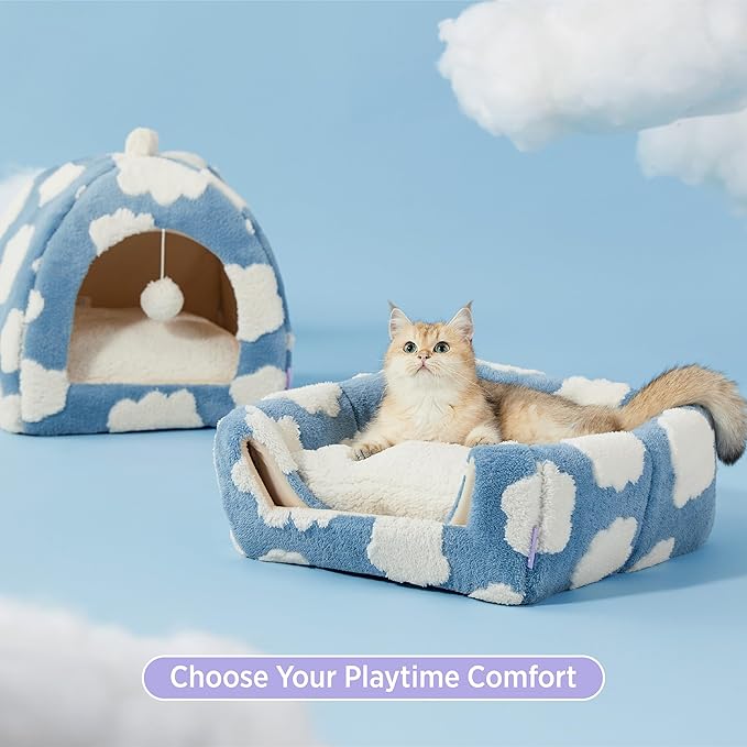 Lesure Cute Cat Beds for Indoor Cats - 2 in 1 Cat Cave Bed for Kittens and Small Pets with