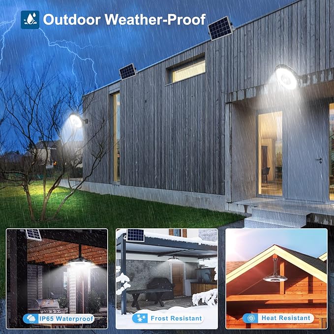 INDARUN Solar Shed Light with On/Off Switch, Up to 3000LM Solar Indoor/Outdoor Lights with 5 Modes