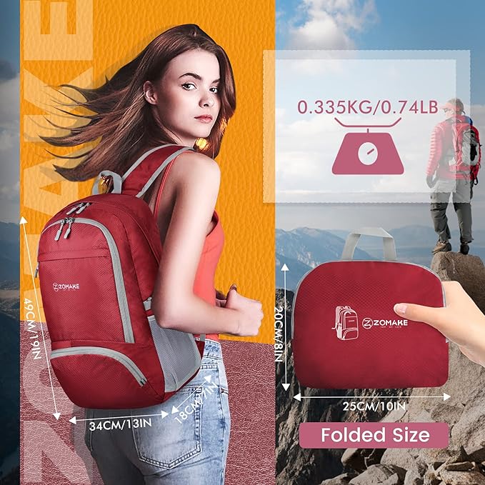 ZOMAKE Lightweight Packable Backpack 30L, Foldable Hiking Backpacks Water Resistant Compact Folding
