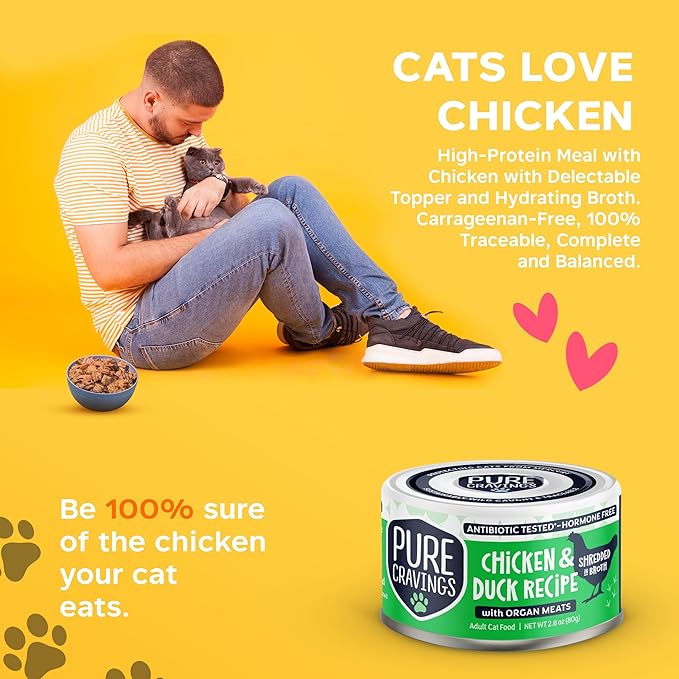 Pure Cravings Chicken and Duck Recipe in Broth, Shredded Wet Cat Food, Grain-Free Protein, Non-GMO