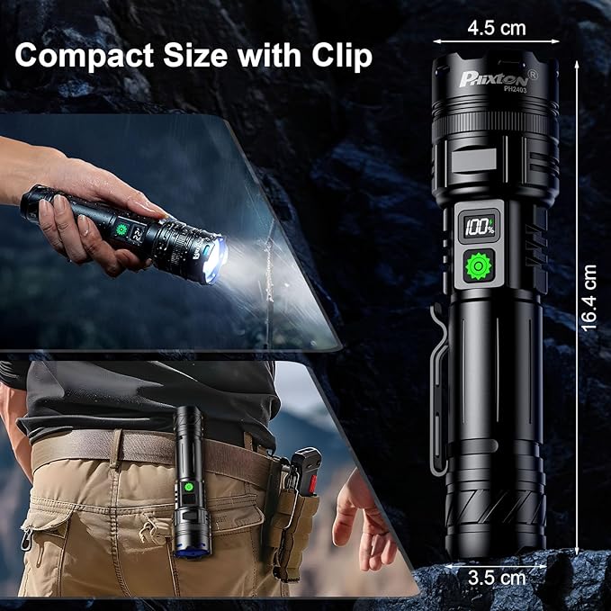 Rechargeable Flashlights 2000 High Lumens Single One Mode Super Bright, High Powered LED Flashlight