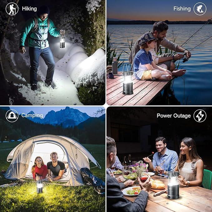 LETMY LED Camping Lantern for Power Outages, 3 Color Modes & Dimmable Battery Powered Lantern, IPX4