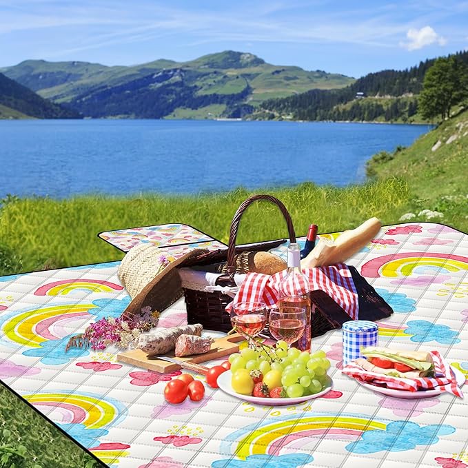 Extra Large Picnic Blanket Waterproof,80"x 80"Foldable Machine Washable Beach Blanket,Outdoor