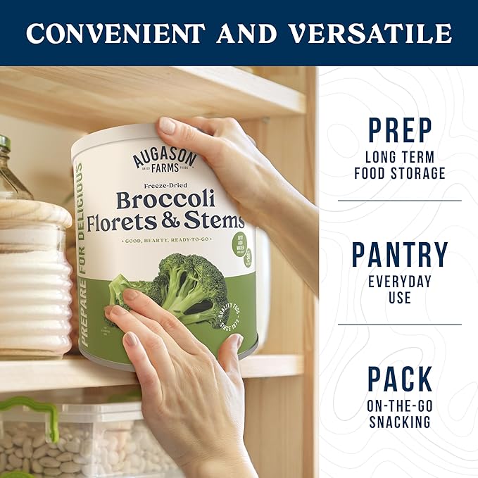 Augason Farms Freeze Dried Broccoli Florets & Stems Can, Emergency Food Supply, Everyday Meals, 34