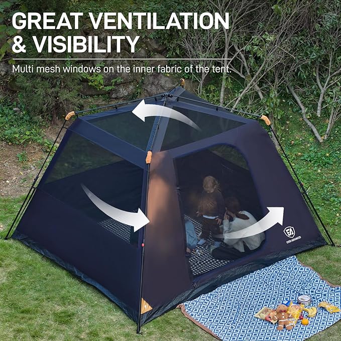 EVER ADVANCED Blackout Design 6 Person Camping Tent, Instant Cabin Tent for Family with Vestibule