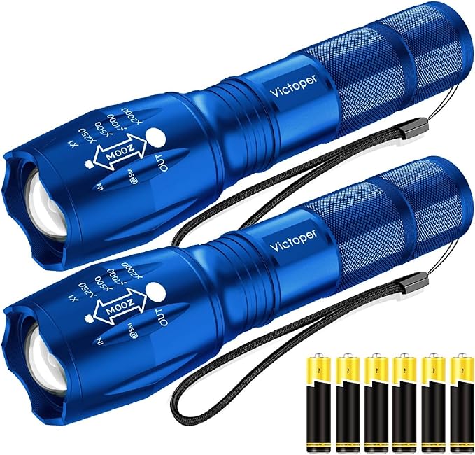 Victoper LED Flashlight 2 Pack Blue, Bright High Lumens Tactical Flashlights High Lumens with 5
