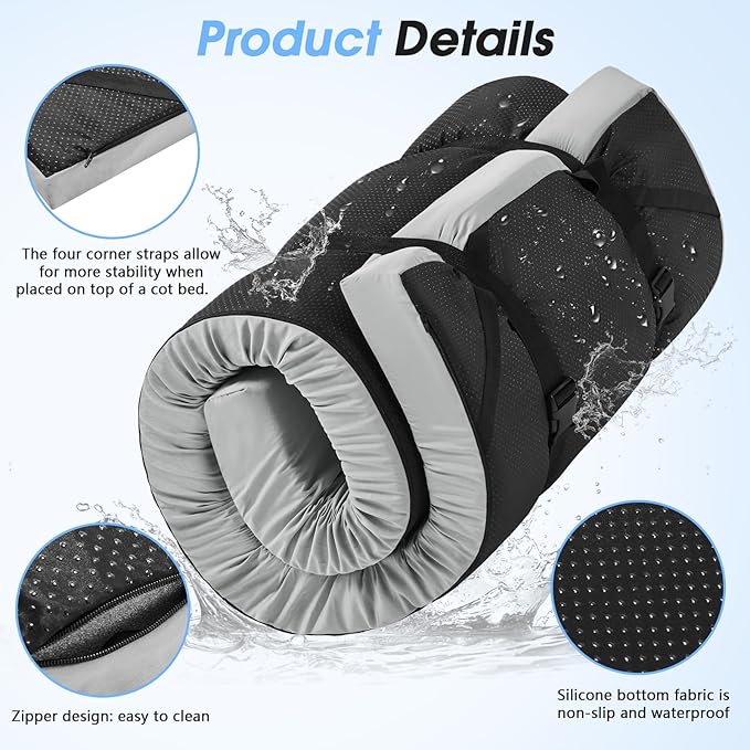 CYMULA Memory Foam Camping Mattress Pad,3inch Sleeping Pad for Camping,Non-Slip Bottom Floor Cot