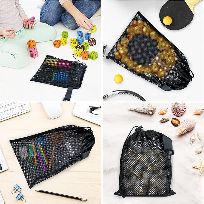 20 PCS With Clips Mesh Drawstring Bags, Portable Nylon Storage Bags for toy,Sports Storage,Outdoor