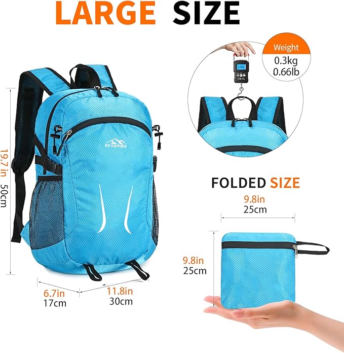 Large Hiking Daypack,30L Waterproof Hiking Backpack Packable Lightweight Travel Day Pack for Women