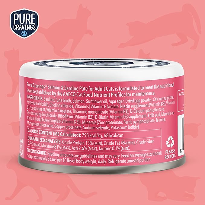 Pure Cravings Salmon and Sardine Pate, Canned Wet Cat Food, 100% Mercury-Tested, Moist Can Fish