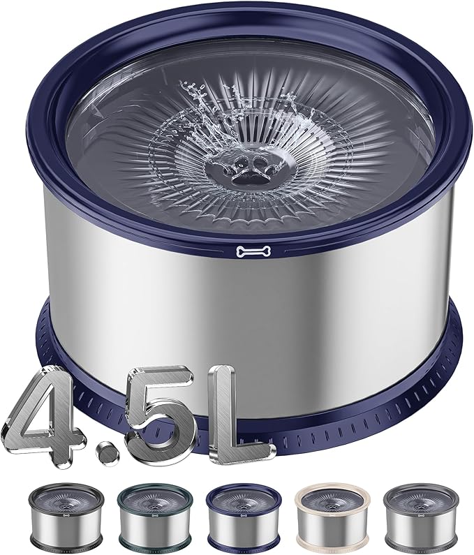 4.5L/1.2Gal Dog Water Bowl, No Spill Stainless Steel Slow Water Bowl for Medium Large Dogs, Large