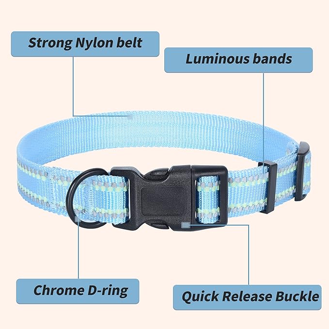 Mile High Life Reflective Dog Collar, Basic Dog Collars Adjustable Quick Release, Soft Nylon Pet