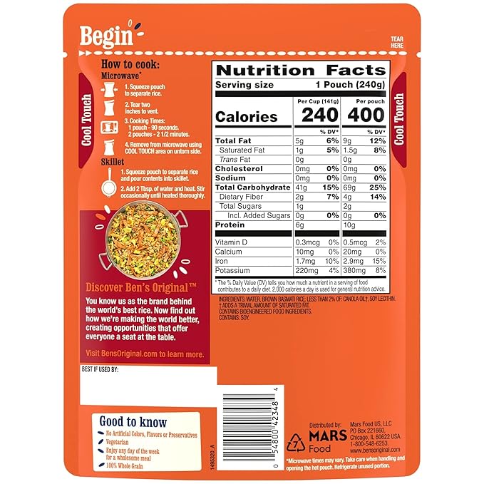 BEN'S ORIGINAL Ready Rice Brown Basmati Rice, Easy Dinner Side, 8.5 oz Pouch (Pack of 12)