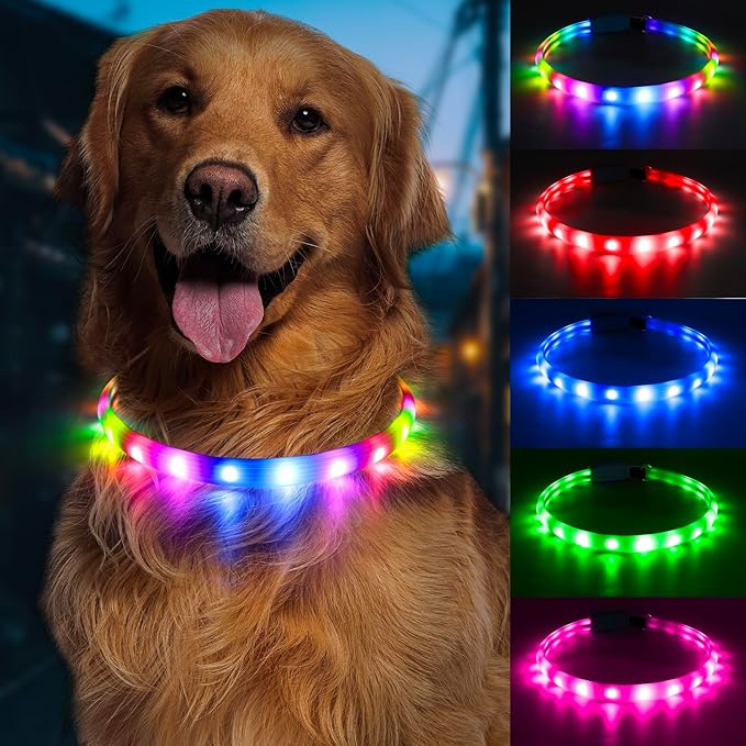 Flashseen LED Dog Collar, USB Rechargeable Glowing Lighted Up Collar, Cuttable Water-Resistant TPU