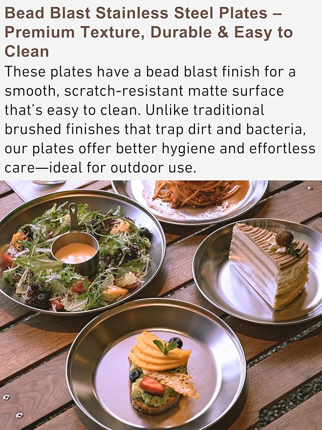 CAMPINGMOON Camping Plates 4 pack set Salad Side Dinner Plate Dishes Outdoor Tableware Stainless