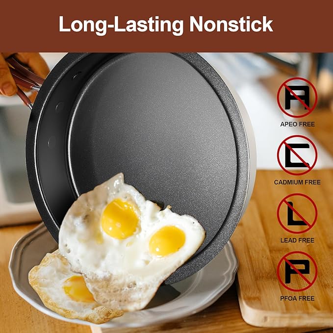 Odoland 10pcs Camping Cookware Non-Stick Camping Pot and Pan Set with Plate Bowl Fork Knife Spoon