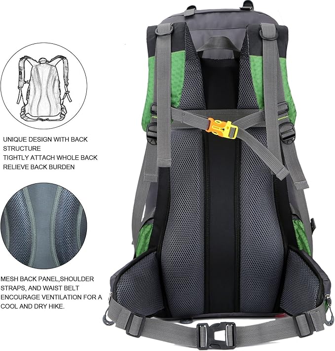 Bseash 60L Waterproof Hiking Camping Backpack with Rain Cover, Large Outdoor Sport Travel Daypack