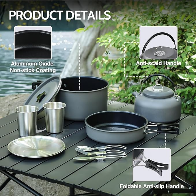 REDCAMP 6/10/11/12/14/15/19 PCS Camping Cookware Mess Kit Camping Gear Campfire Utensils