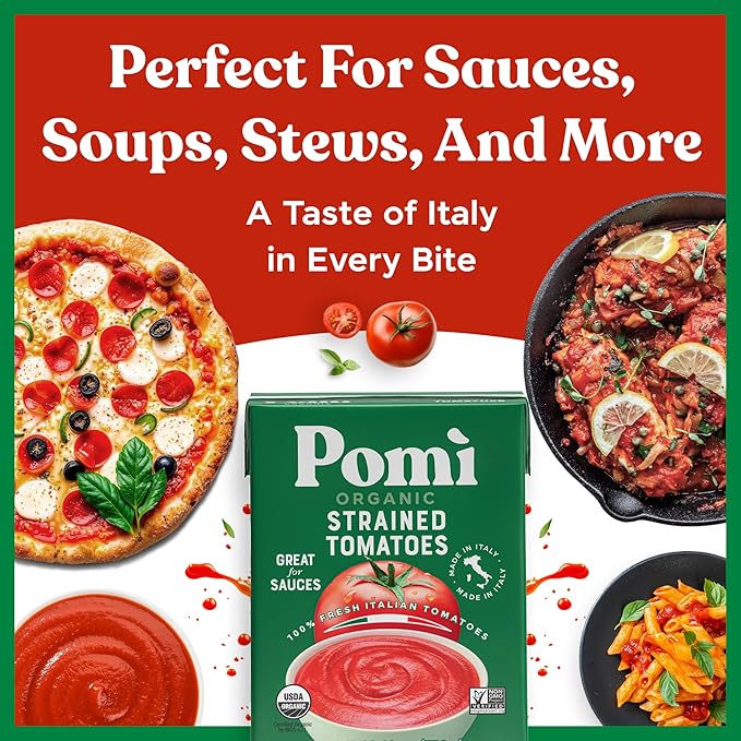 Pomì Organic Strained Tomatoes 26.46oz (Pack of 12)- Creamy, Velvety Puree - 100% Fresh Italian