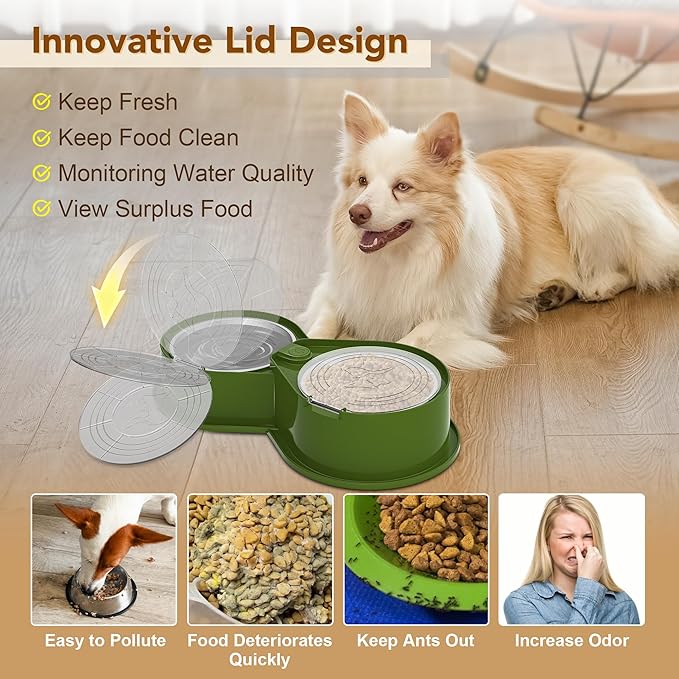 Stainless Steel Dog Bowl Set with Lids, 304 Metal Dual Food & Water Bowls for Dogs & Cats, Large