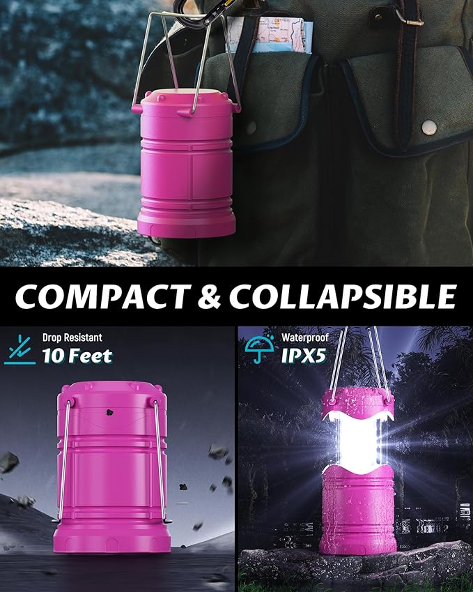 Lichamp 4 Pack LED Camping Lanterns, Battery Powered Camping Lights LED Collapsible Flashlight
